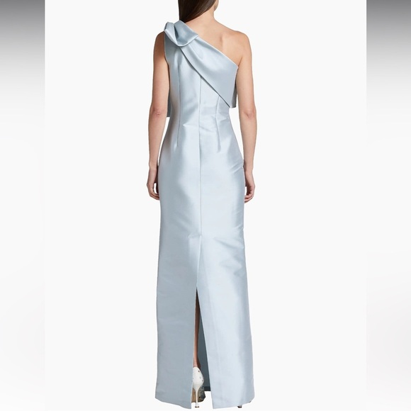 Sachin and Babi BONNIE one shoulder bow sliver gown Sz 4 - Picture 4 of 9